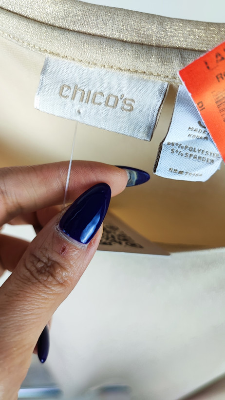 تاپ مجلسی زنانه رنگ طلایی برند استوک وارداتی Chico’s مناسب استایل شب و مهمانی سایز ۴۶ و ۴۸