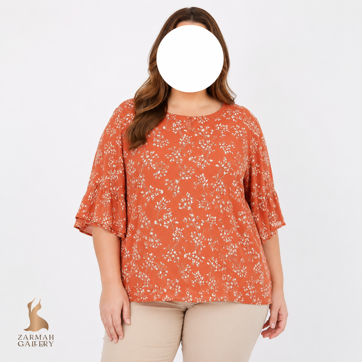 شومیز زنانه سایز بزرگ نارنجی طرحدار برند Ava & Viv با آستینهای کلوش مناسب استایل تابستانه و مجلسی