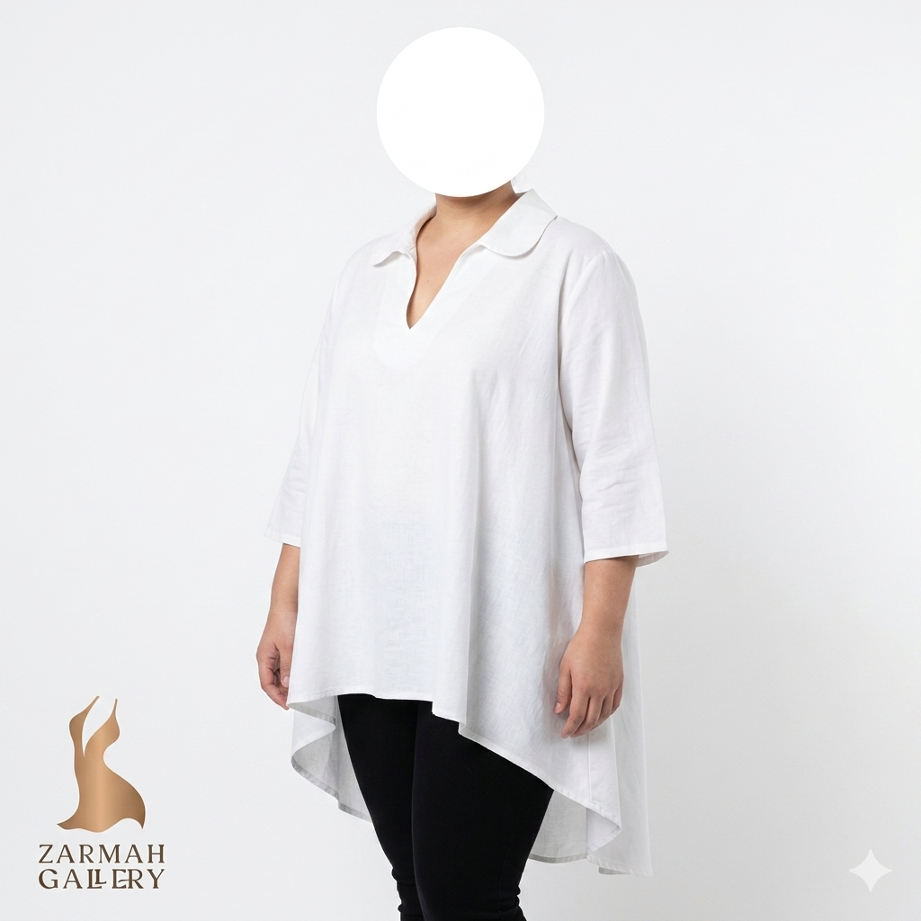 شومیز سفید زنانه سایزبزرگ برند الگانزا مدل آزاد و کژوال مناسب استایل روزمره