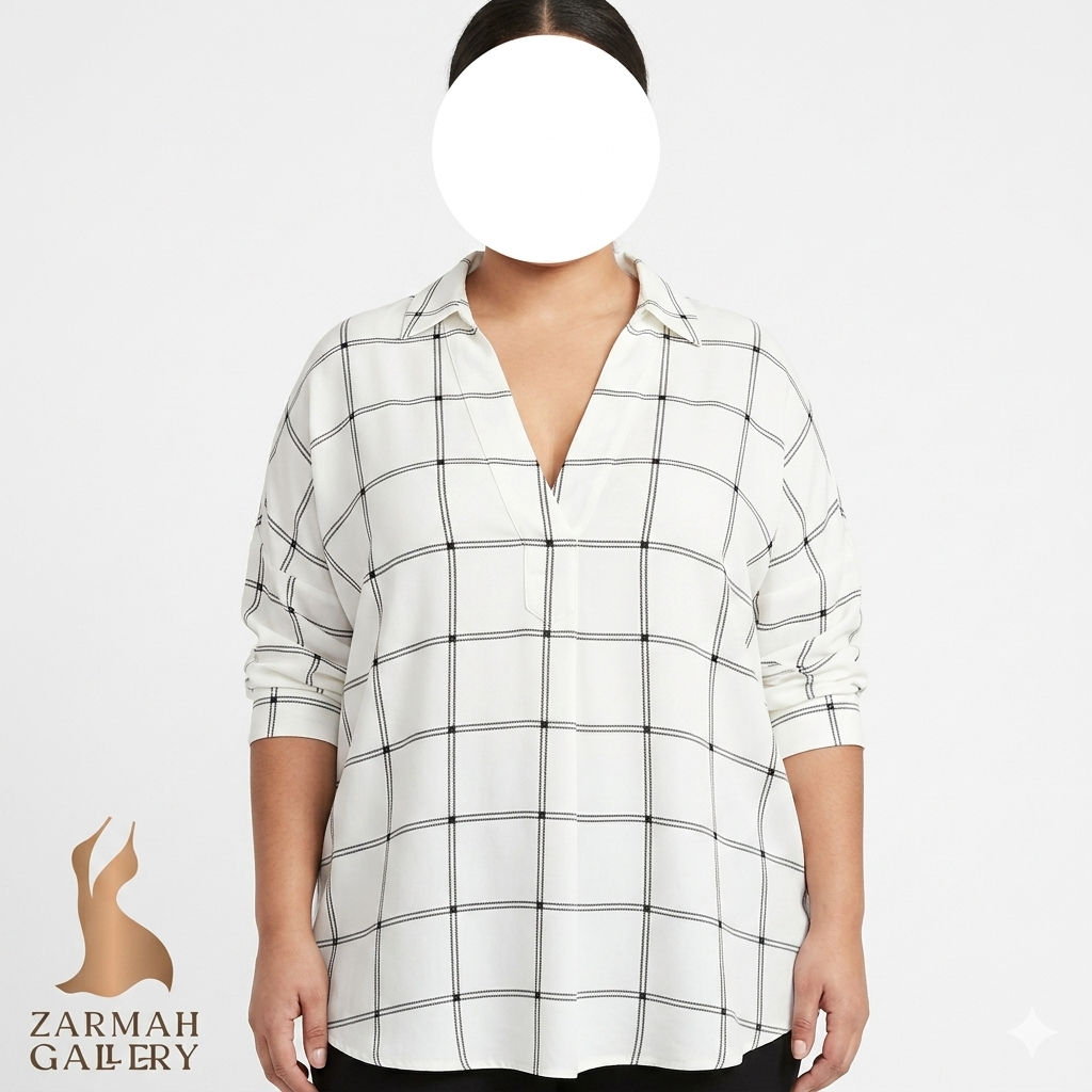 شومیز زنانه سایز بزرگ وارداتی استوک با طراحی آزاد و مدرن مناسب استایل رسمی و کژوال