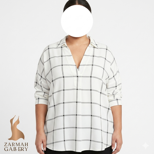 شومیز زنانه سایز بزرگ وارداتی استوک با طراحی آزاد و مدرن مناسب استایل رسمی و کژوال