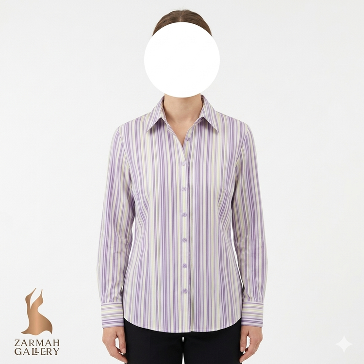 شومیز زنانه راه راه بنفش و زرد برند Ann Taylor استوک وارداتی مناسب استایل رسمی و اداری