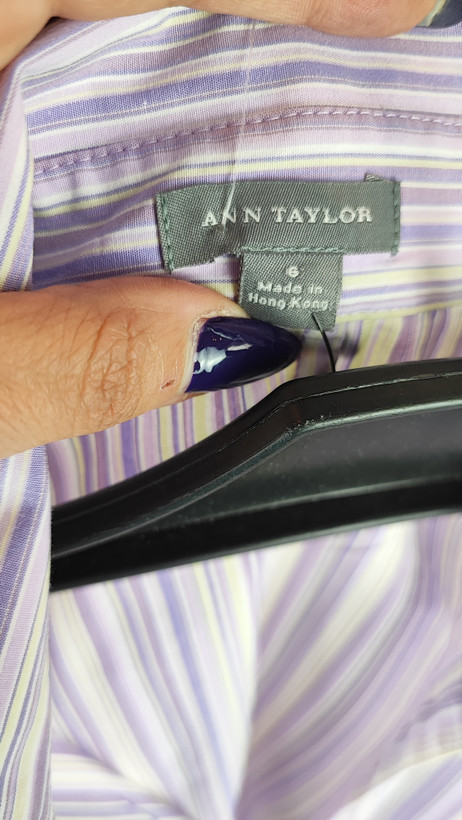 شومیز زنانه راه راه بنفش و زرد برند Ann Taylor استوک وارداتی مناسب استایل رسمی و اداری