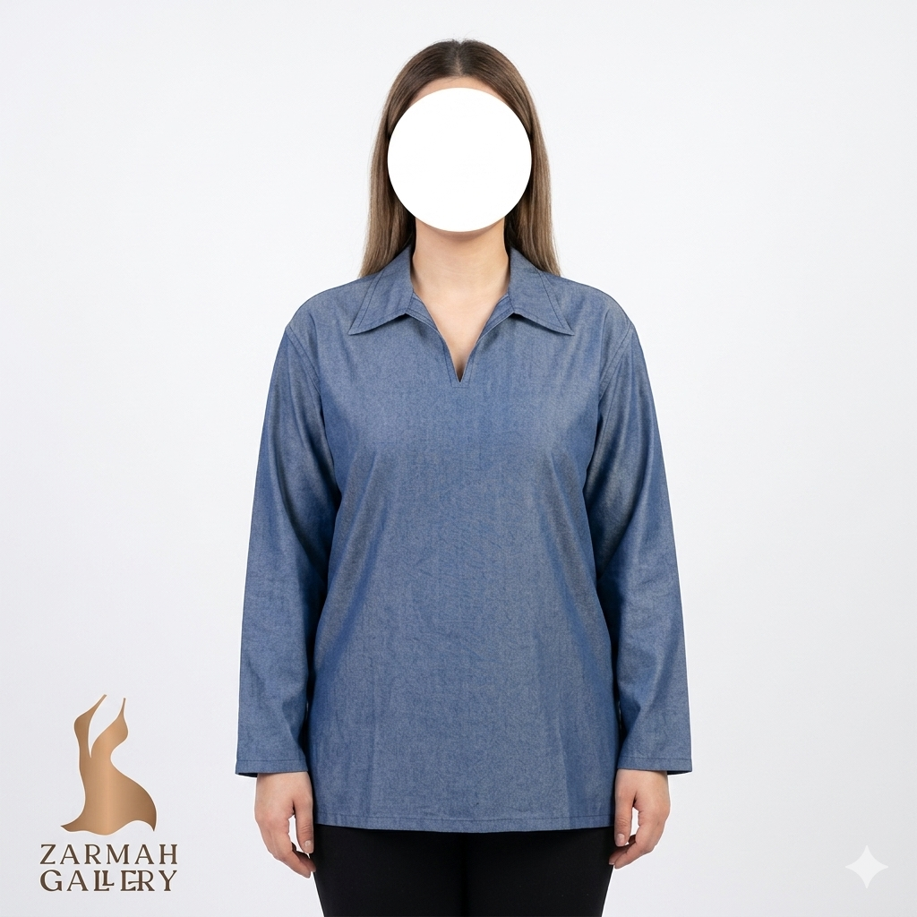 شومیز زنانه استوک وارداتی برند Alive به رنگ آبی، یقه برگردان، استایل کژوال و شیک، مناسب سایز ۴۰ و ۴۲، گرید کیفیت A