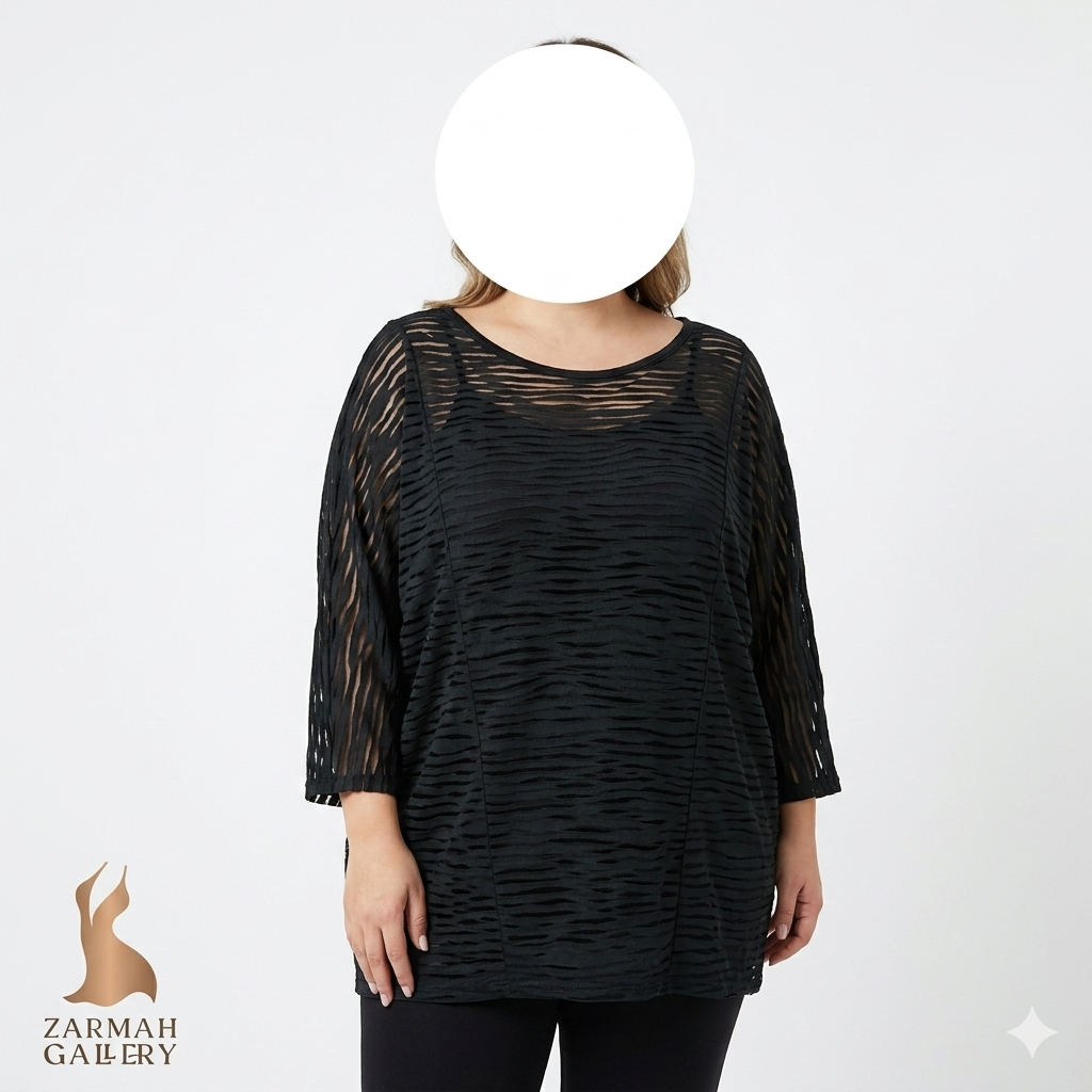 شومیز زنانه سایز بزرگ برند Lane Bryant رنگ مشکی، طراحی خاص و آزاد، استوک وارداتی، مناسب استایل‌های راحتی و کژوال