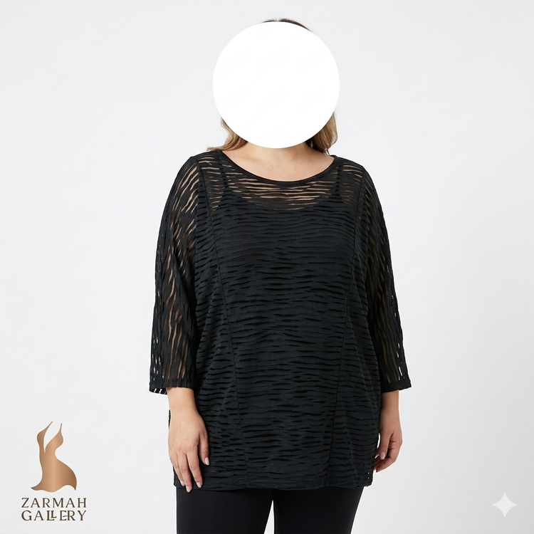 شومیز زنانه سایز بزرگ برند Lane Bryant رنگ مشکی، طراحی خاص و آزاد، استوک وارداتی، مناسب استایلهای راحتی و کژوال