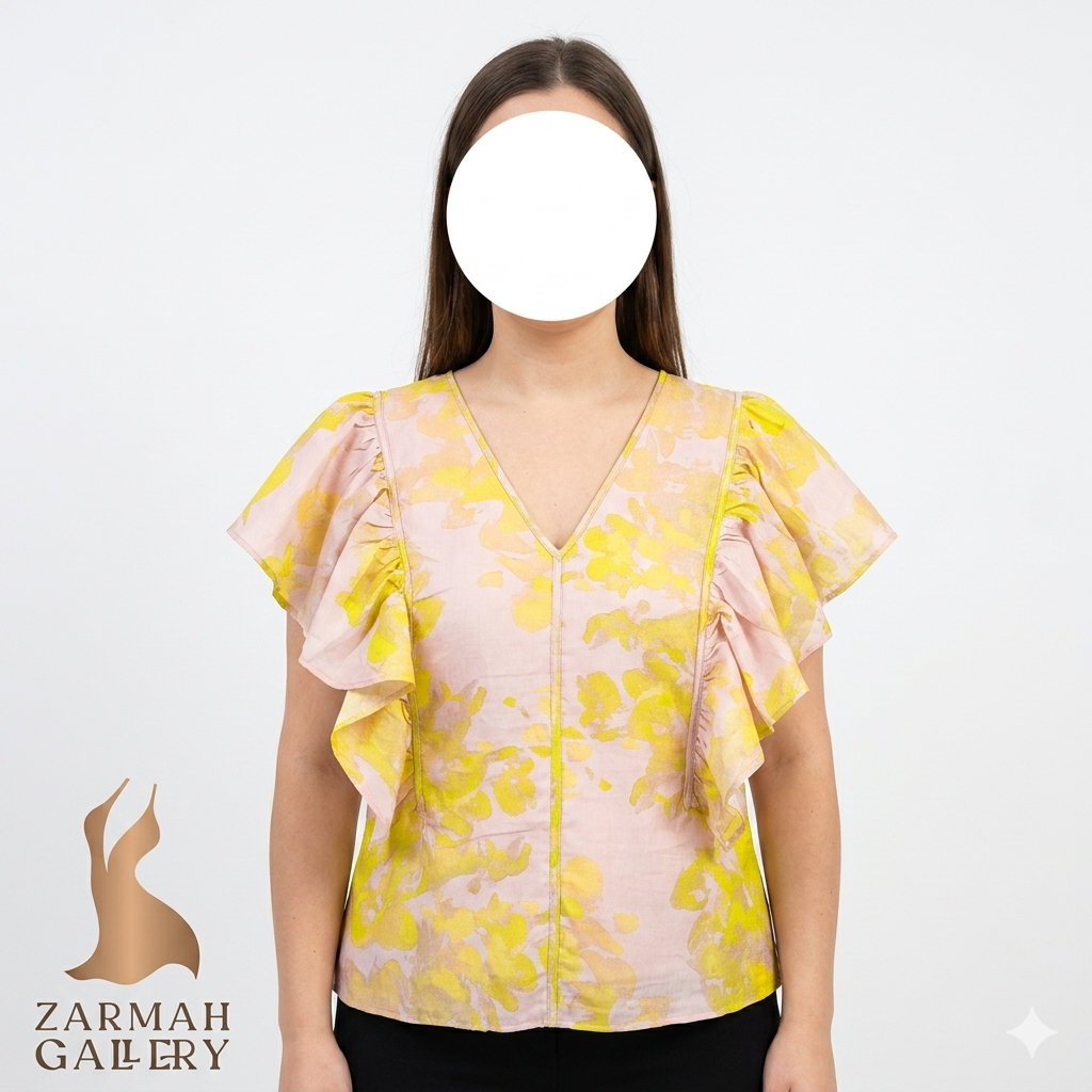 شومیز زنانه گلدار برند H&M رنگ صورتی و زرد استوک اروپایی آستین چیندار سایز ۳۸.۴۰ با قیمت اقتصادی