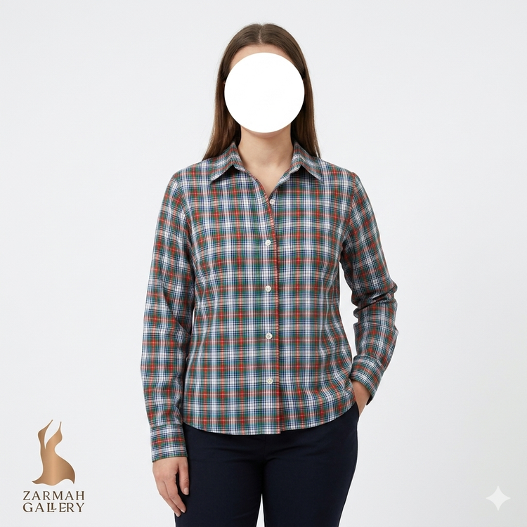 شومیز چهارخانه زنانه وارداتی کد 2429 تنخور شیک و کژوال