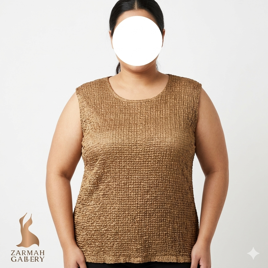 تاپ زنانه استوک وارداتی برند NICOLA WOMAN رنگ شتری بافت چروک پفکی کد ۲۵۶۹ فروشگاه زرماه گالری