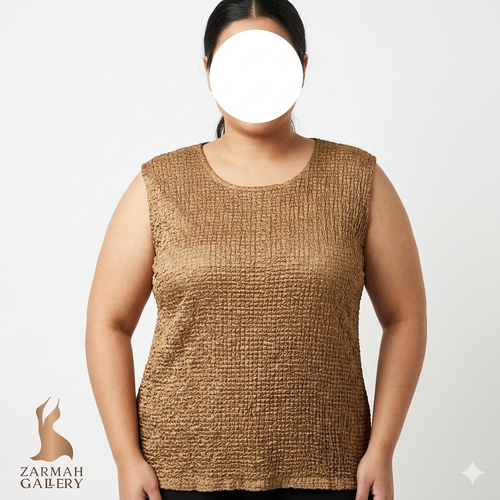 تاپ زنانه استوک وارداتی برند NICOLA WOMAN رنگ شتری بافت چروک پفکی کد ۲۵۶۹ فروشگاه زرماه گالری