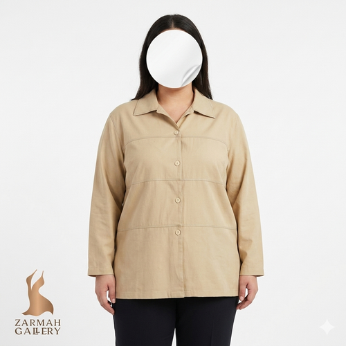 شومیز زنانه استوک وارداتی رنگ کرم برند مینگفو سایز 44-46، استایل کژوال با قیمت ویژه در زرماه گالری