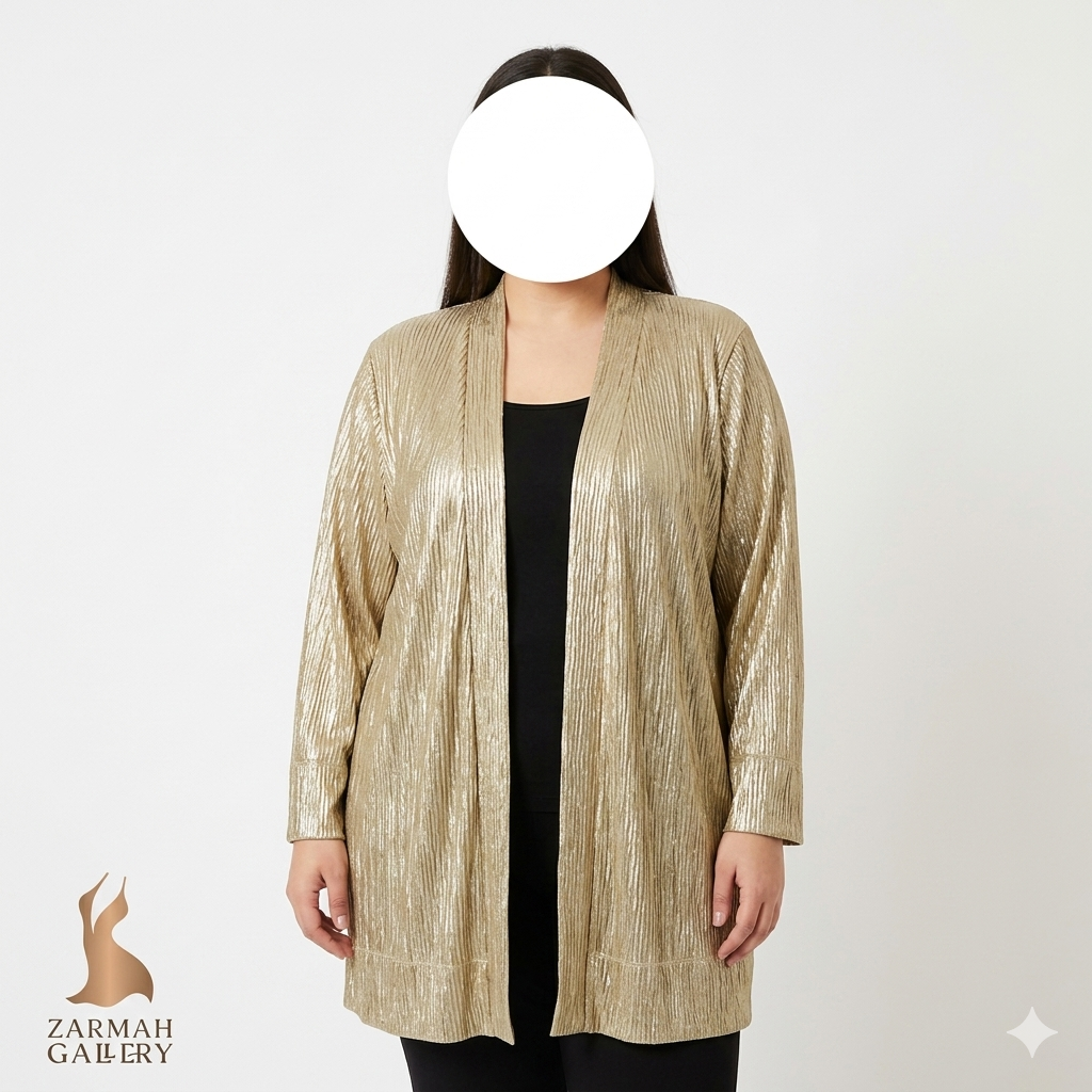 رویه زنانه سایز بزرگ برند JM Collection رنگ طلایی براق، لباس استوک اروپایی مناسب مجالس و دورهمی