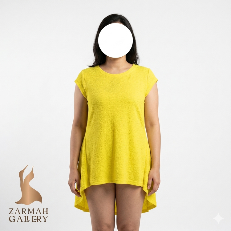 تیشرت زنانه زرد رنگ برند Finejo با طراحی پشت بلند