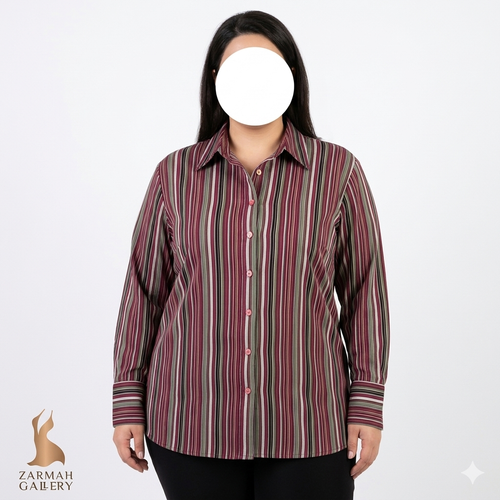 شومیز زنانه سایز بزرگ برند east5th با طرح راهراه رنگی، مناسب استایل کژوال و رسمی