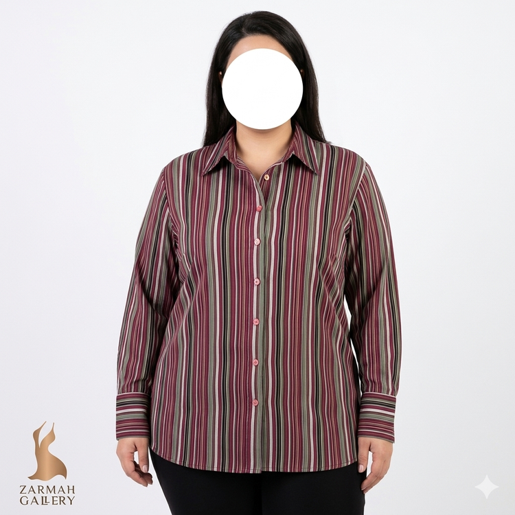شومیز زنانه سایز بزرگ برند east5th با طرح راهراه رنگی، مناسب استایل کژوال و رسمی
