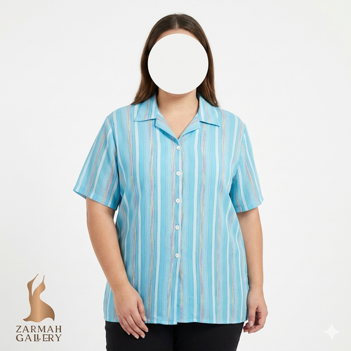 شومیز زنانه سایز بزرگ استوک وارداتی مناسب سایز ۵۲.۵۴ | طرح راهراه خنک و باکیفیت با قیمت استثنایی