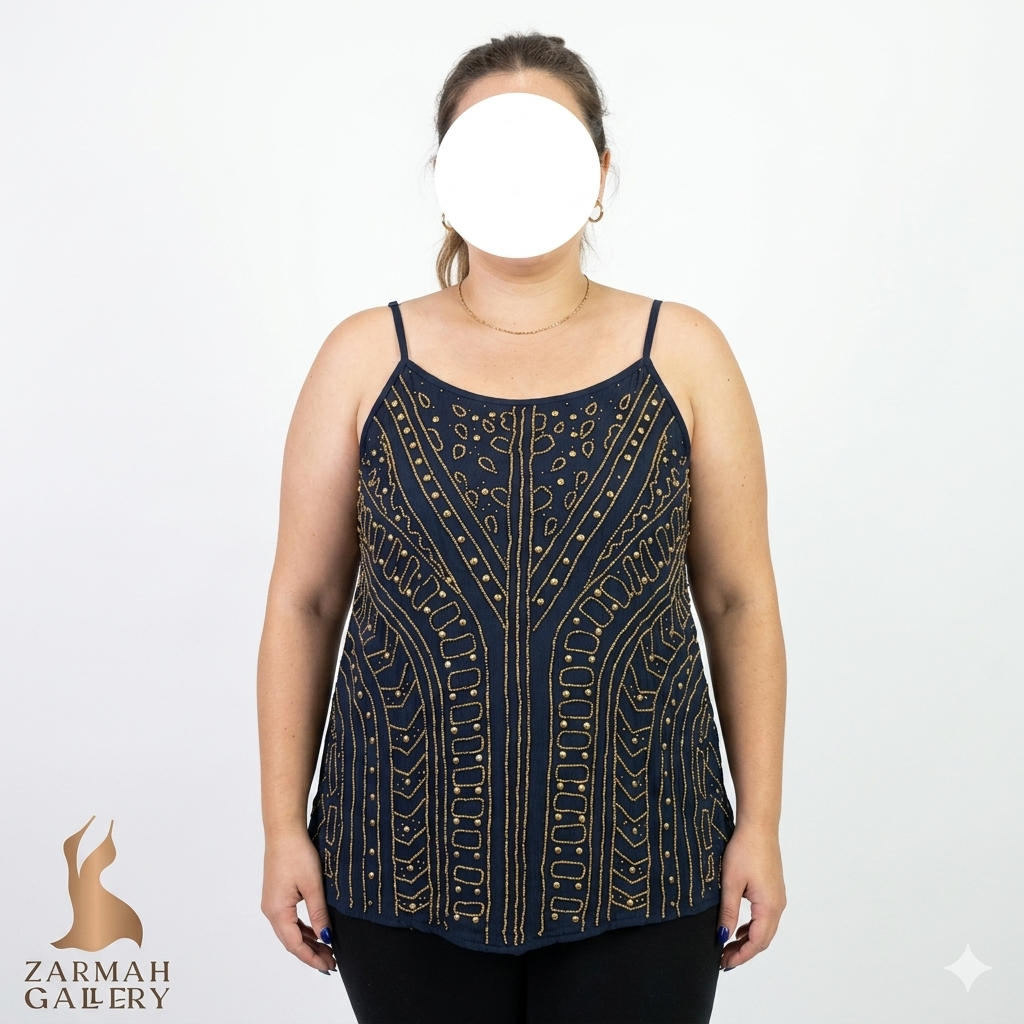 تاپ مجلسی زنانه سایز بزرگ برند Idyllwind کد ۲۶۸۵ با طرحهای نگیندار و مروارید دوزی شده مناسب استایل مهمانی