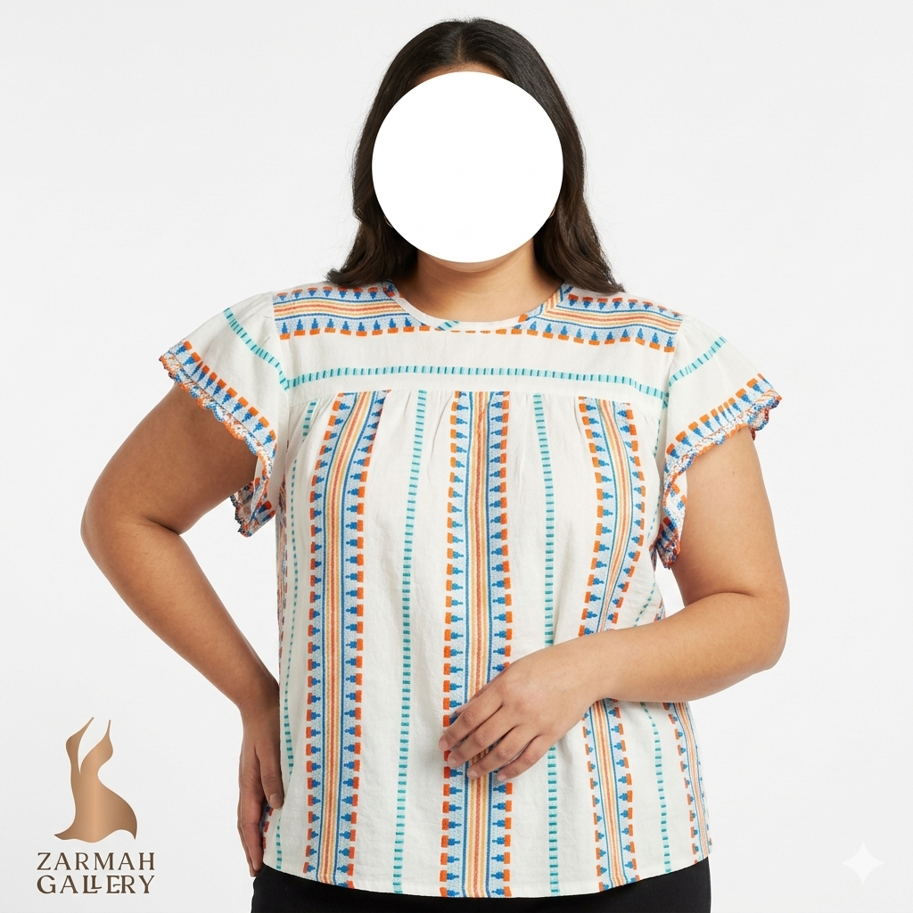 شومیز زنانه سایز بزرگ استوک وارداتی برند گریس کارما طرح سنتی رنگی مناسب استایل کژوال تابستانه