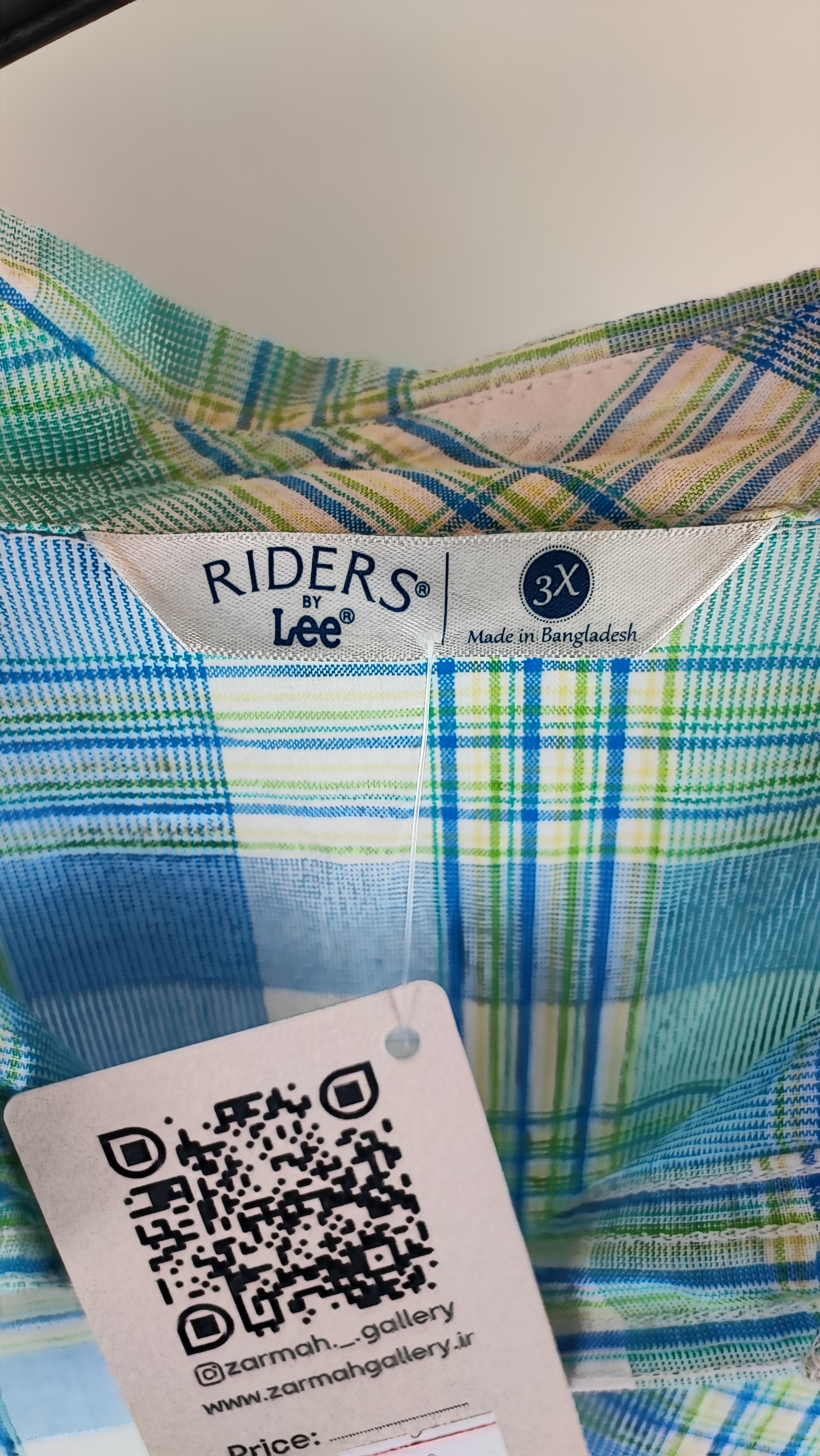 شومیز زنانه سایز بزرگ استوک وارداتی برند Riders by Lee چهارخانه آبی و سبز مناسب استایل تابستانه و کژوال