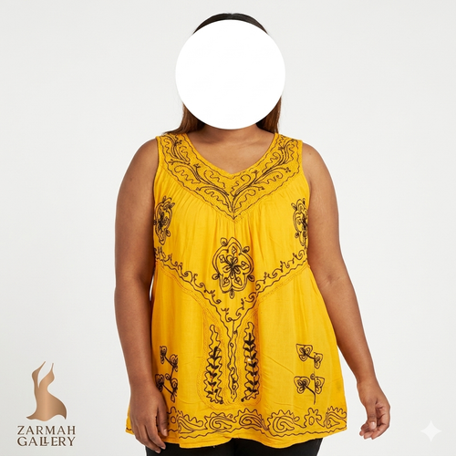 تاپ زنانه (ایراد زدگی و پرز)سایزبزرگ استوک وارداتی سانفلاور کد 2722 مناسب سایز ۵۲.۵۴ | خنک نخی هندی زرد