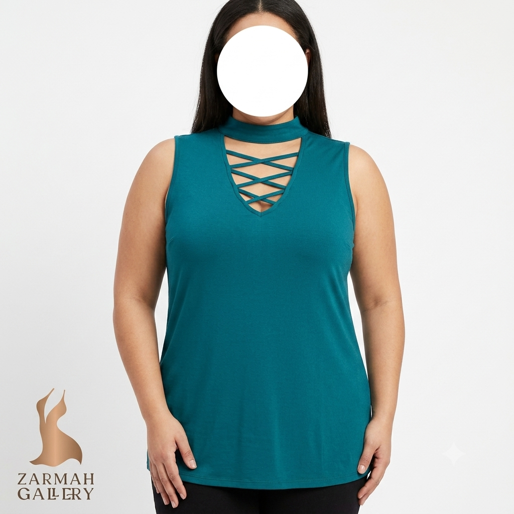 تاپ زنانه استوک وارداتی گرید A رنگ مشکی با طراحی مدرن، جنس خنک و راحت، مناسب استایل تابستانه و کژوال