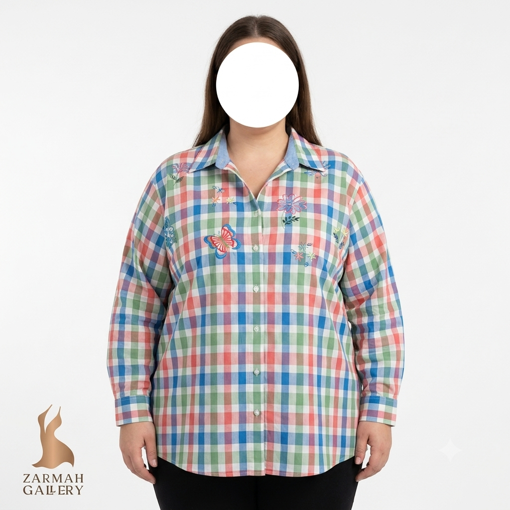 شومیز زنانه سایز بزرگ استوک وارداتی، طرحدار و شیک، مناسب استایل کژوال و راحتی برای خانمهای سایز بزرگ