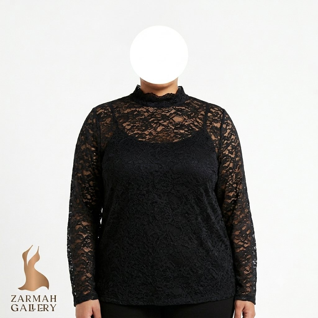 شومیز گیپور زنانه مجلسی برند لین برایانت (Lane Bryant) رنگ مشکی، سایز بزرگ 56.58، استوک وارداتی