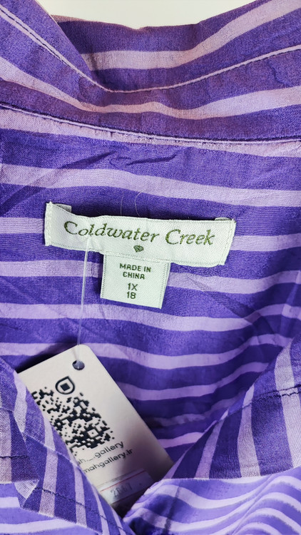 شومیز نخی راهراه زنانه برند Coldwater Creek کد ۲۸۶۷ مناسب سایز بزرگ، رنگ بنفش