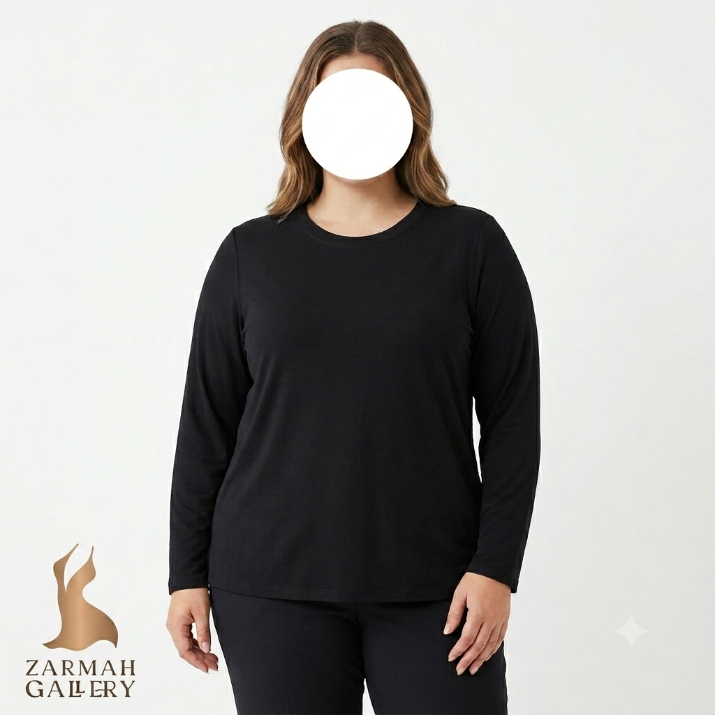 شومیز زنانه استوک وارداتی برند P&Rose رنگ مشکی بیسیک مناسب سایز بزرگ با تنخور راحت