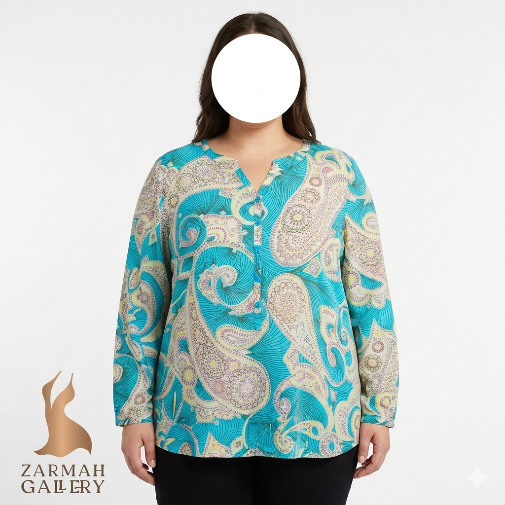 شومیز زنانه سایز بزرگ برند i.e. relaxed با طرح سنتی رنگی، مناسب استایل تابستانه وارداتی