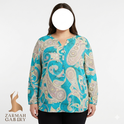 شومیز زنانه سایز بزرگ برند i.e. relaxed با طرح سنتی رنگی، مناسب استایل تابستانه وارداتی