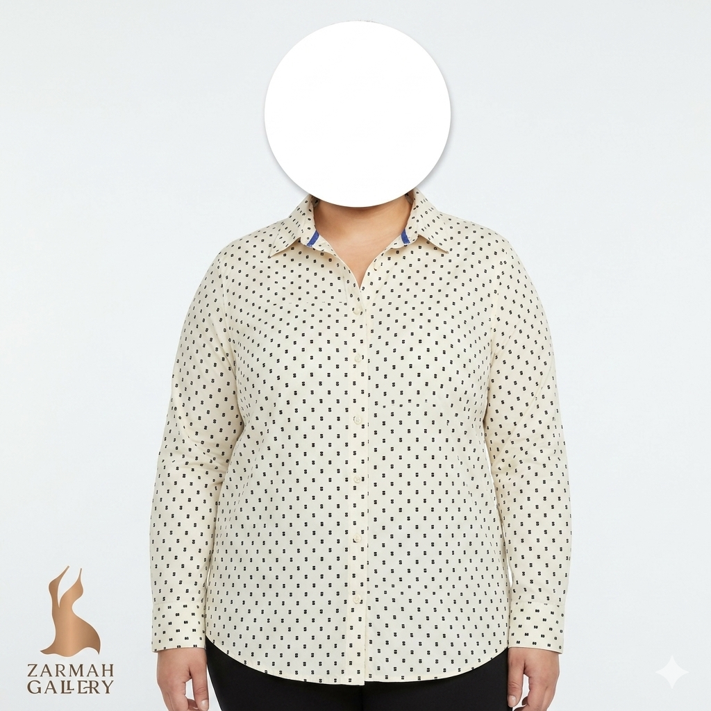 شومیز زنانه سایز بزرگ برند اولد نیوی (Old Navy) با طرح خالدار، جنس ۱۰۰٪ کتان، مناسب استایل کژوال و رسمی