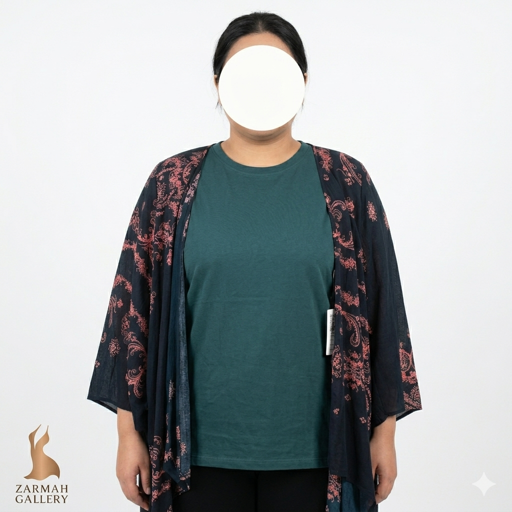 شومیز زنانه سایزبزرگ استوک اروپایی برند لیبرتی لاو رنگ مشکی با طرح سنتی بته جقه صورتی و پشت گیپور توری زرماه گالری