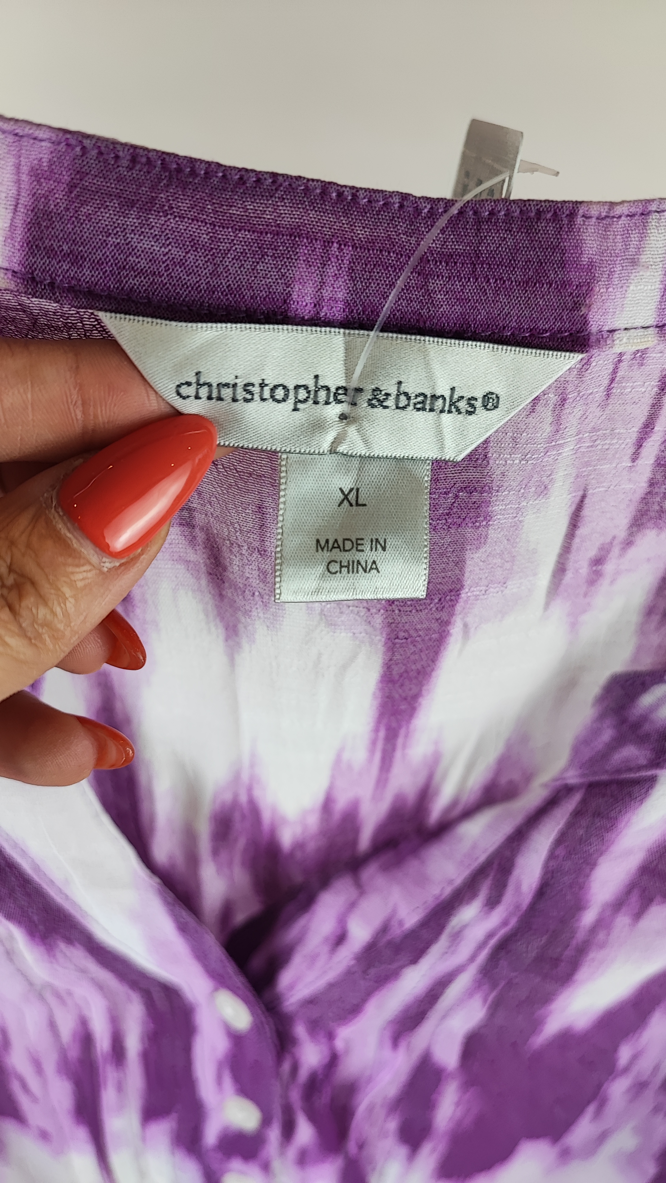 شومیز زنانه سایز بزرگ استوک اورجینال برند christopher & banks رنگ بنفش و سفید ابروبادی مناسب تابستان فروشگاه زرماه گالری