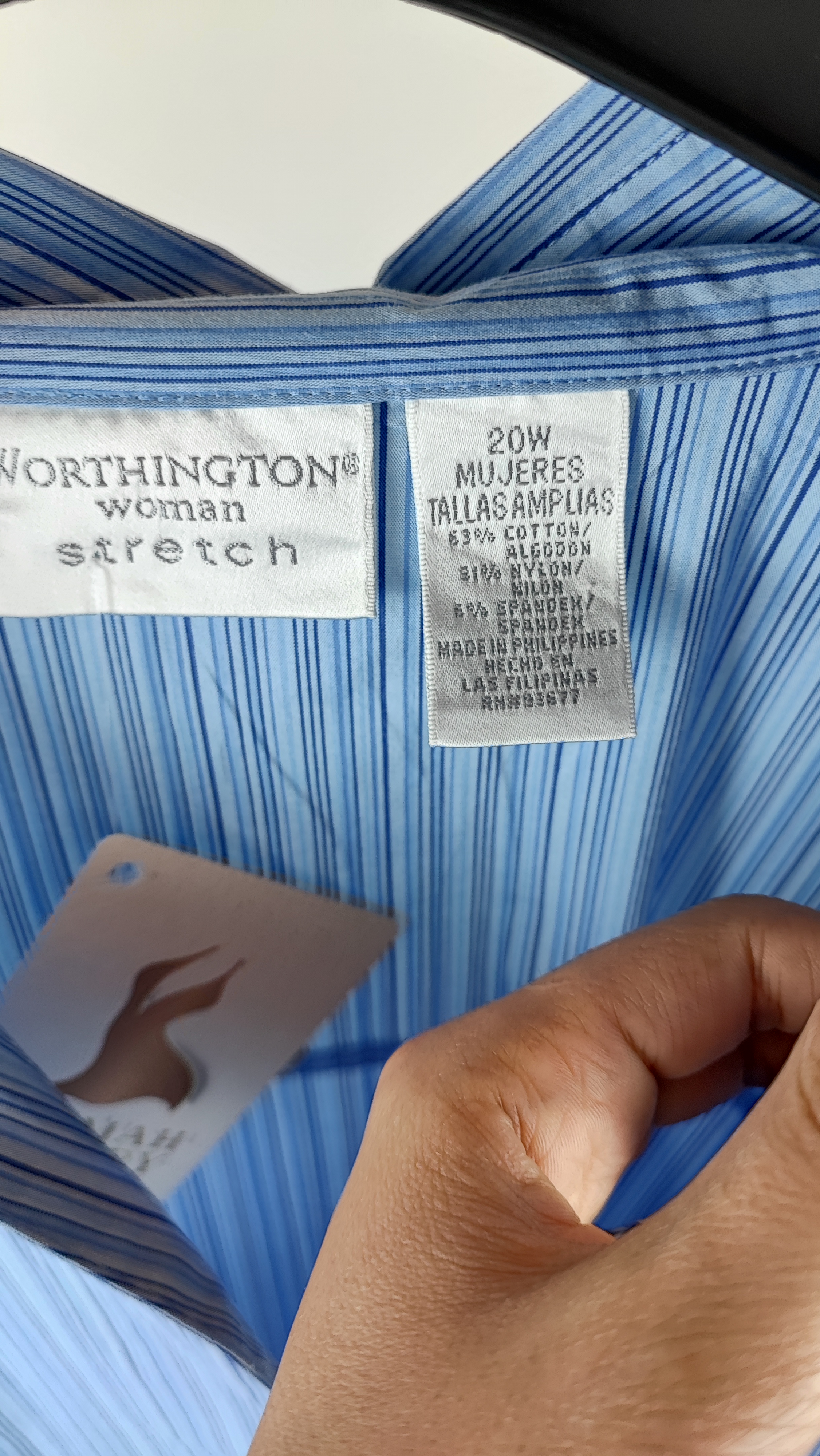 شومیز راهراه زنانه آبی سایز بزرگ برند Worthington استوک وارداتی مناسب استایل کژوال و رسمی