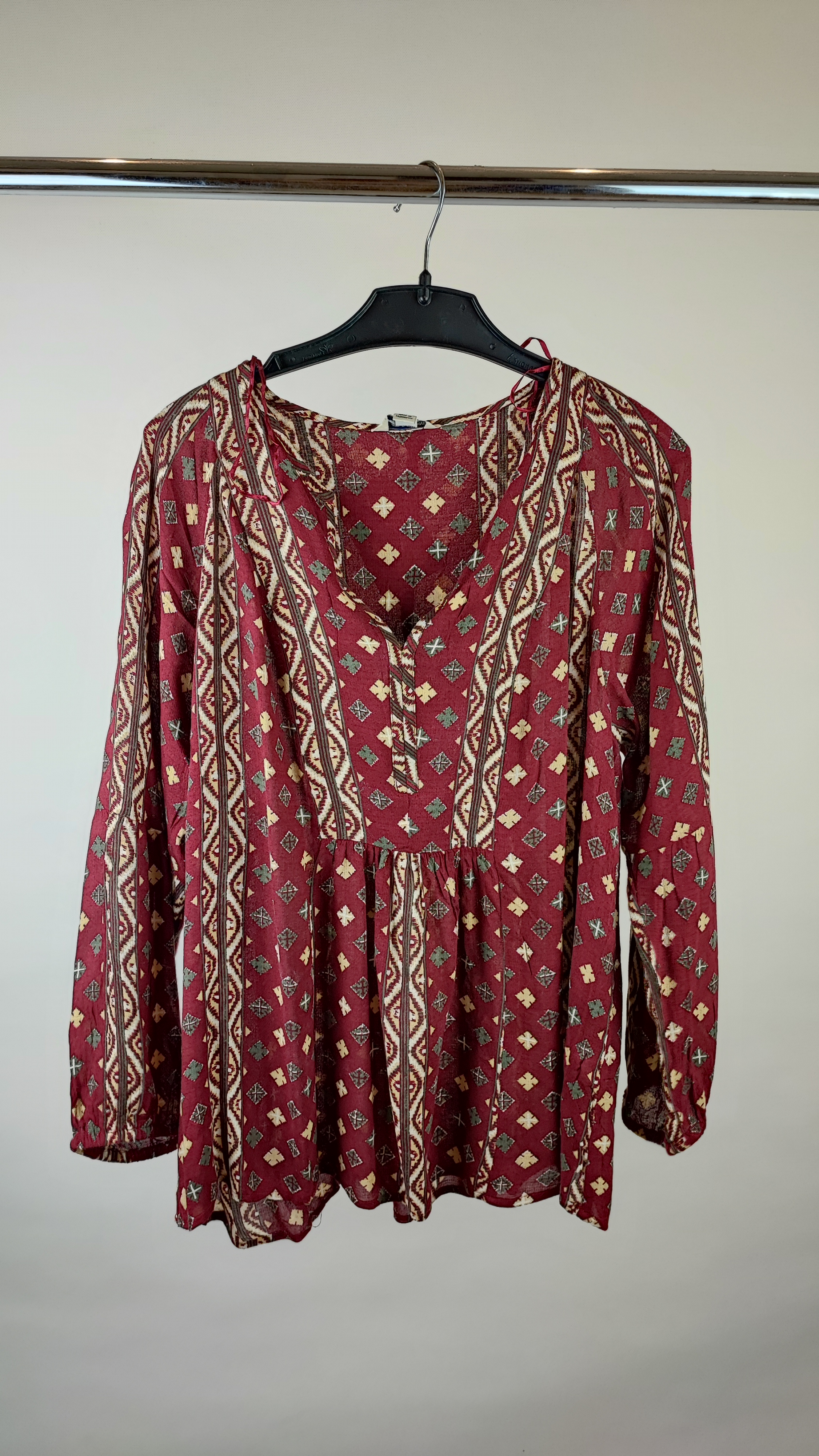شومیز زنانه آستینبلند طرح سنتی برند Lucky Brand استوک وارداتی سایز بزرگ مناسب استایل کژوال و روزمره