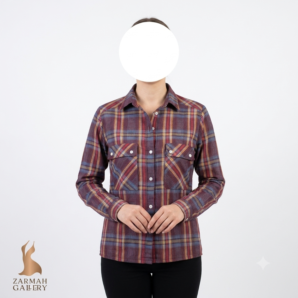 شومیز زنانه استوک وارداتی طرح چهارخانه رنگ ترکیبی سایز ۴۰.۴۲ مناسب استایل روزمره و اسپرت