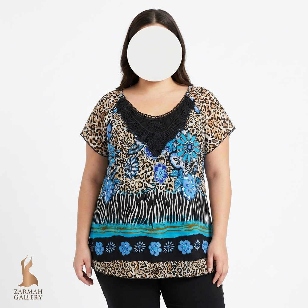 شومیز زنانه سایز بزرگ استوک وارداتی Dressbarn کد ۳۱۳۱ مناسب سایز ۵۴.۵۶ | طرح پلنگی و گل‌دار با قیمت استثنایی