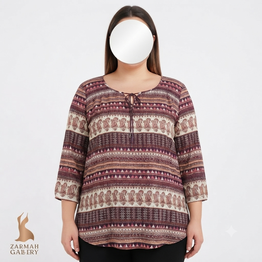 شومیز زنانه وارداتی برند بیلابونگ با طرح سنتی و رنگبندی خاص مناسب استایل مجلسی و کژوال
