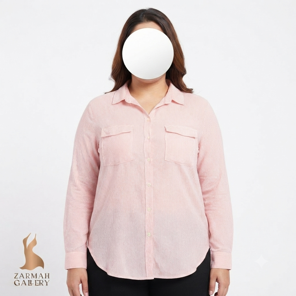 شومیز زنانه وارداتی استوک برند aerie طرح راهراه صورتی و سفید مناسب سایز ۴۰.۴۲