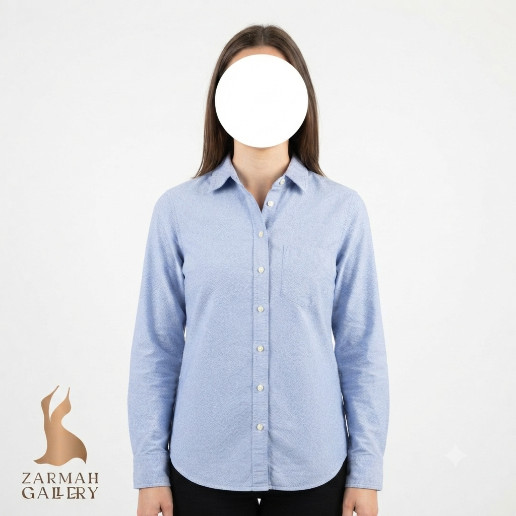 شومیز زنانه استوک وارداتی برند J.Crew رنگ آبی روشن مناسب استایل کژوال و رسمی سایز ۳۸.۴۰