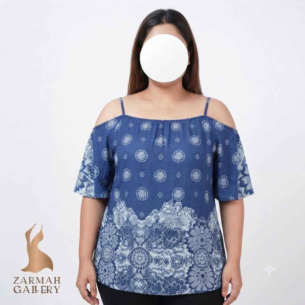 شومیز زنانه سایز بزرگ استوک وارداتی برند Pretty Girl طرح آبی و سفید مناسب استایل تابستانه و مجلسی سایز ۴۸.۵۰