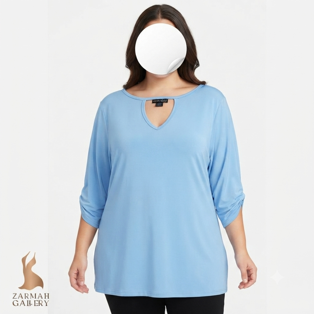 تیشرت زنانه سایز بزرگ وارداتی برند Kristin Nicole رنگ آبی روشن مناسب استایل کژوال و راحتی سایز ۵۰.۵۲
