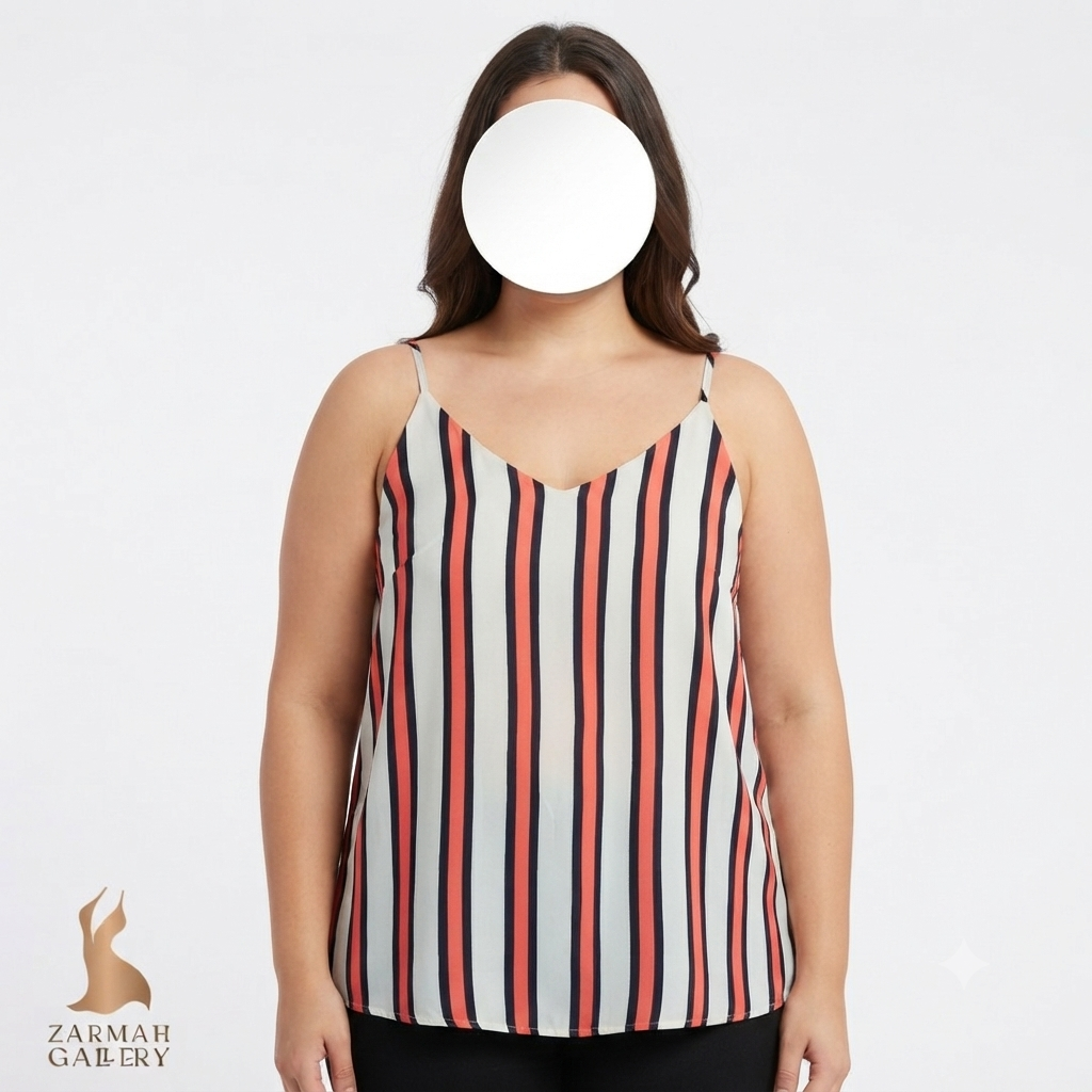 تاپ زنانه سایز بزرگ وارداتی برند Madison Curvy طرح راه‌راه رنگی مناسب استایل مجلسی و روزمره سایز ۵۴.۵۶