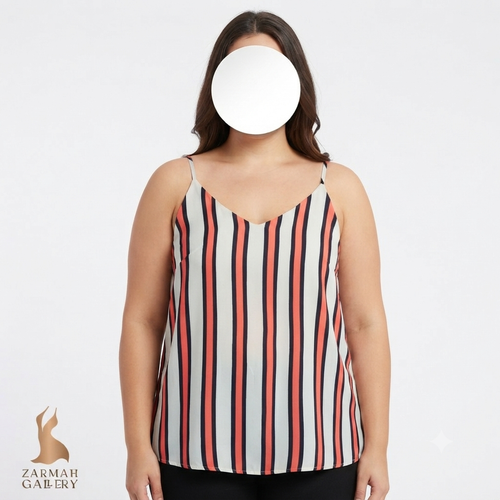 تاپ زنانه سایز بزرگ وارداتی برند Madison Curvy طرح راهراه رنگی مناسب استایل مجلسی و روزمره سایز ۵۴.۵۶