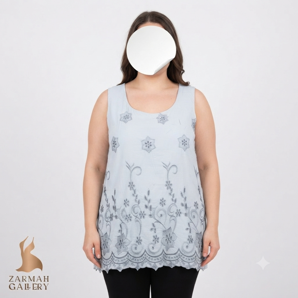 تاپ زنانه وارداتی استوک ساخت ایتالیا با طرح گلدوزی ظریف، رنگ روشن مناسب استایل مجلسی و روزمره