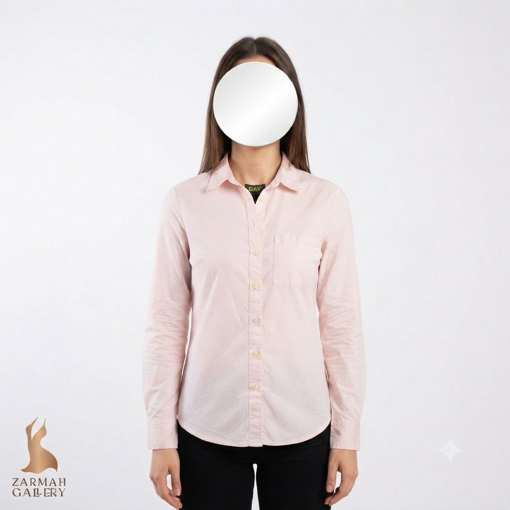 شومیز زنانه استوک برند Style & Co رنگ صورتی ملایم، سایز ۴۰.۴۲، پارچه صد در صد کتان مناسب استایل کژوال و رسمی