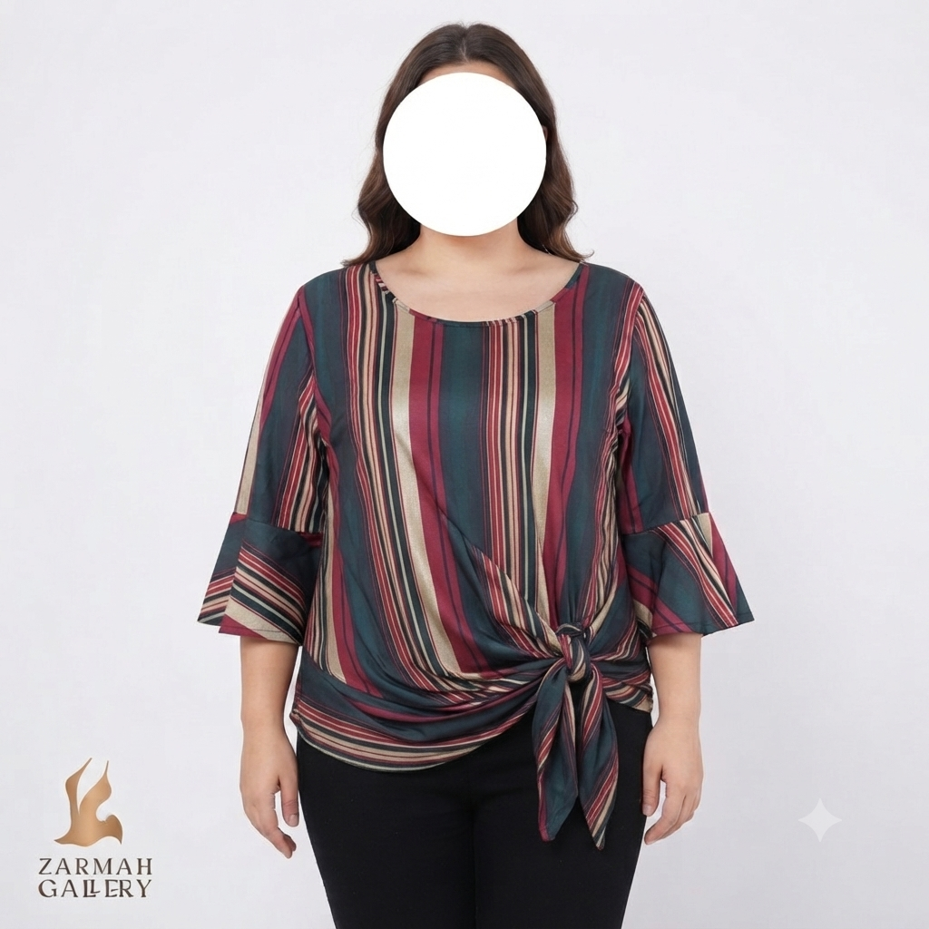 شومیز زنانه سایز بزرگ برند Siren Lily کد ۳۳۲۲ طرح راه‌راه رنگی استوک وارداتی مناسب استایل کژوال