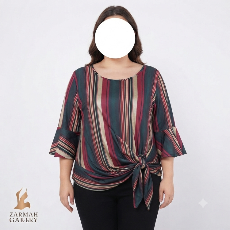 شومیز زنانه سایز بزرگ برند Siren Lily کد ۳۳۲۲ طرح راهراه رنگی استوک وارداتی مناسب استایل کژوال