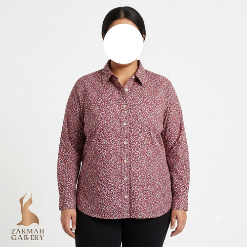 شومیز زنانه سایز بزرگ یقه دار برند Duluth Trading Co رنگ زرشکی و طرح دار کد ۳۳۱۰ مناسب استایل کژوال